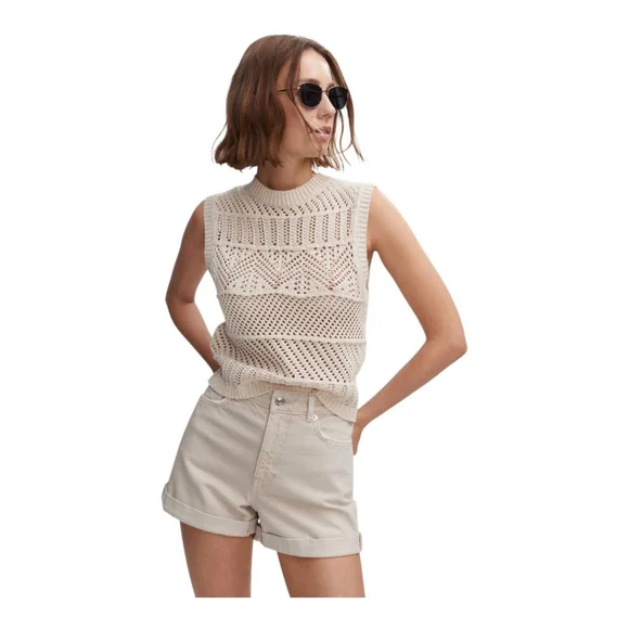 MNG Mango Ecru Open Knit Cotton Poly Blend Sweater Vest - Picture 5 of 16